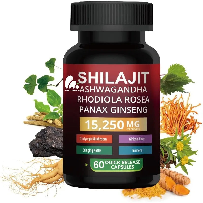 Shilajit + Rhodiola & Panax – 60 veganske kapsler (adaptogen kombinasjon)